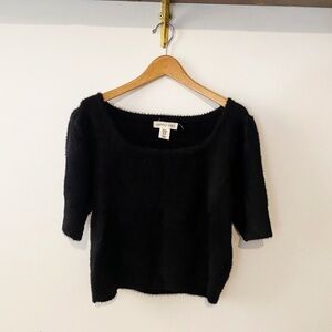 NWOT Happily Grey Black Scoop Neck Eyelash Sweater